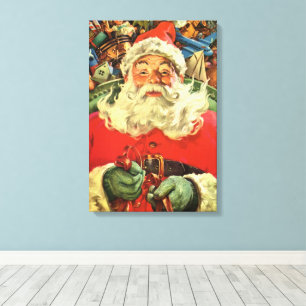 Vintage Kerstman in Sleigh met Speelgoed Canvas Afdruk