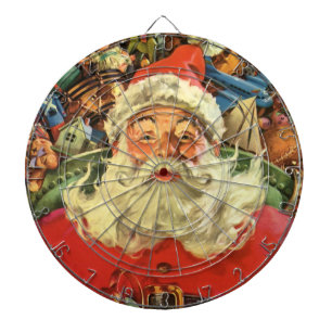 Vintage Kerstman in Sleigh met Speelgoed Dartbord