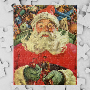 Vintage Kerstman in Sleigh met Speelgoed Legpuzzel