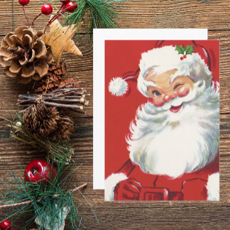 Vintage Kerstman, Jolly en Winking Kaart