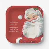 Vintage Kerstman, Jolly en Winking Papieren Bordje (Voorkant)