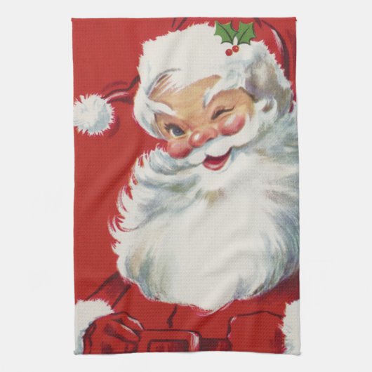 Vintage Kerstman, Jolly en Winking Theedoek (Verticaal)