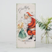 Vintage Kerstman met engel Feestdagenkaart (Staand voorkant)