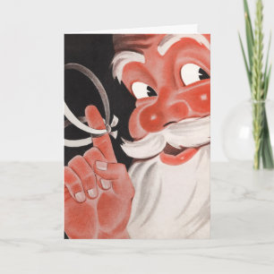 Vintage Kerstman met herinneringssnoer aan vinger Feestdagen Kaart