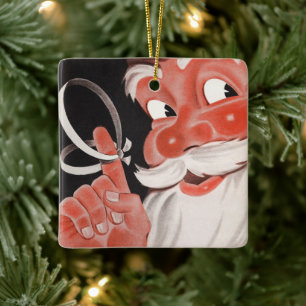 Vintage Kerstman met herinneringssnoer aan vinger Keramisch Ornament