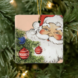 Vintage Kerstman met kerstboomornamenten Keramisch Ornament