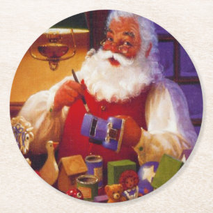 Vintage kerstman met kerstmis ronde kartonnen onderzetter