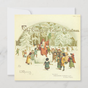 Vintage Kerstman met kinderen Feestdagenkaart