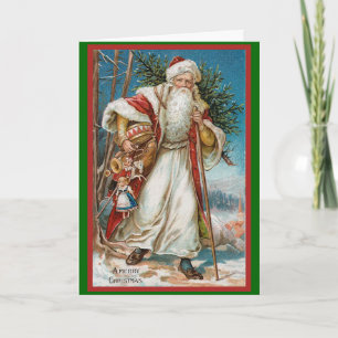 Vintage Kerstman met Speelgoed Feestdagen Kaart