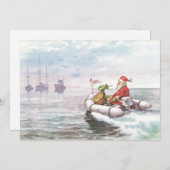 Vintage Kerstman op boot Feestdagenkaart (Voorkant / Achterkant)