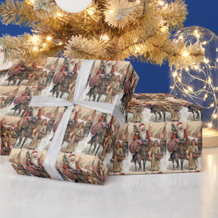 Vintage Kerstman op een ezel Cadeaupapier