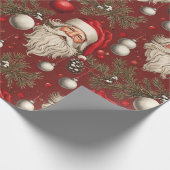 Vintage Kerstman, Ornamenten, Pinecones Cadeaupapier (Hoek)