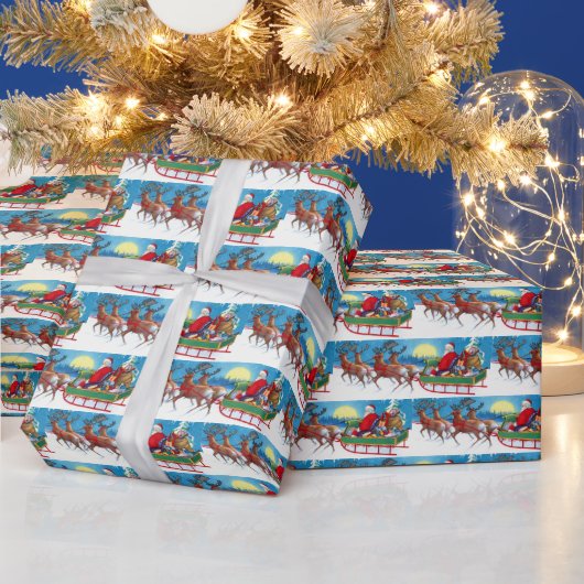 Vintage kerstman rendiertiel cadeaupapier (Feestdagen)