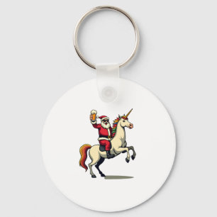 Vintage Kerstman Riddt Eenhoorn Bier Kerst Grappig Sleutelhanger