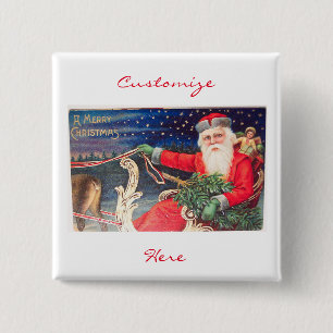 Vintage kerstman slee Thunder_Cove Vierkante Button 5,1 Cm
