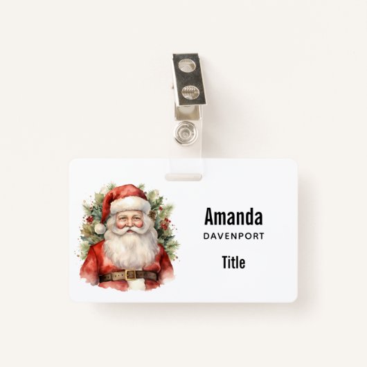 Vintage Kerstman Smiling Badge (Voorkant met clip)
