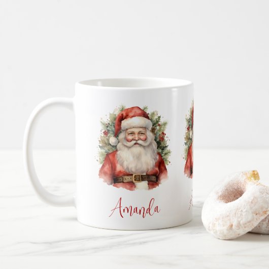 Vintage Kerstman Smiling Koffiemok (Met donut)