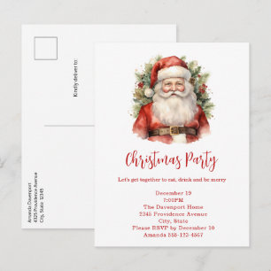 Vintage Kerstman Smiling Party Uitnodiging Briefkaart