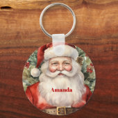 Vintage Kerstman Smiling Sleutelhanger (Voorkant)