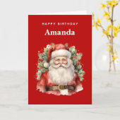 Vintage Kerstman Smiling Verjaardag Kaart (Gele Bloem)