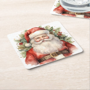 Vintage Kerstman Smiling Vierkante Kartonnen Onderzetter