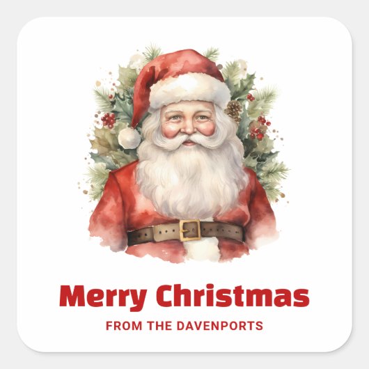 Vintage Kerstman Smiling Vierkante Sticker (Voorkant)