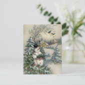 Vintage Kerstman Snowman Picking Holly Feestdagenkaart (Staand voorkant)