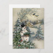 Vintage Kerstman Snowman Picking Holly Feestdagenkaart (Voorkant / Achterkant)