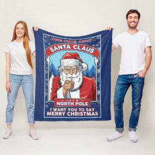 Vintage Kerstman Zegt Vrolijk Kerstfeest Fleece Deken