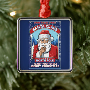 Vintage Kerstman Zegt Vrolijk Kerstfeest Metalen Ornament