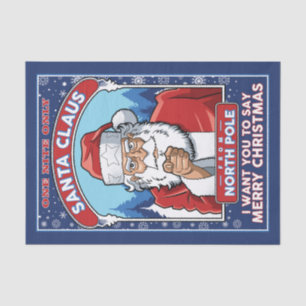 Vintage Kerstman Zegt Vrolijk Kerstfeest Tissuepapier