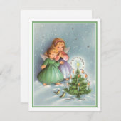 Vintage-kerstmannetjes met kerstbomen feestdagenkaart (Voorkant / Achterkant)