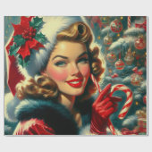 Vintage-kerstmeisje Cadeaupapier (Vlak)