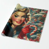 Vintage-kerstmeisje Cadeaupapier (Uitgerold)