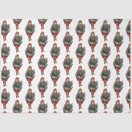 Vintage-kerstmeisje en Holly Berries Tissuepapier (Voorkant)