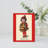 Vintage-kerstmeisje Feestdagenkaart (Staand voorkant)