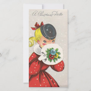 Vintage-kerstmeisje Hallo Feestdagenkaart