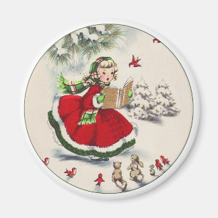 Vintage-kerstmeisje Magnet Magneet