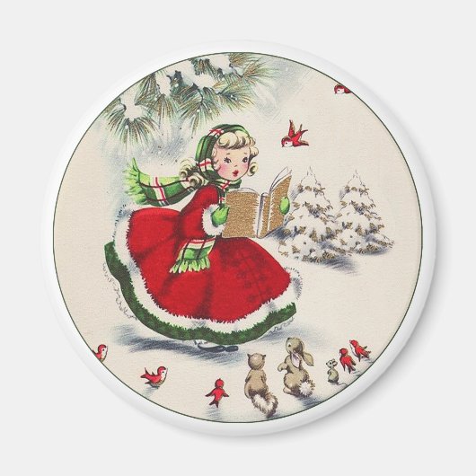 Vintage-kerstmeisje Magnet Magneet (Voorkant)