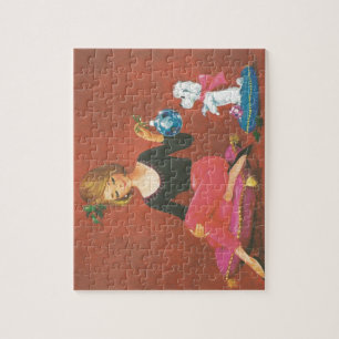 Vintage-kerstmeisje met Franse poel Legpuzzel
