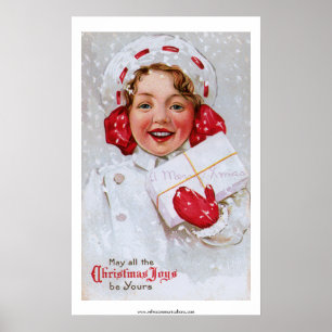 Vintage-kerstmeisje met pakket poster