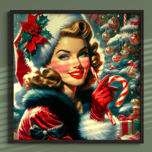 Vintage-kerstmeisje Poster