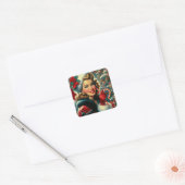 Vintage-kerstmeisje Vierkante Sticker (Envelop)