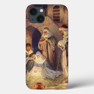 Vintage kerstmis, 3 herders en Jezus iPhone 13 Hoesje