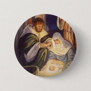 Vintage kerstmis, 3 herders en Jezus Ronde Button 5,7 Cm