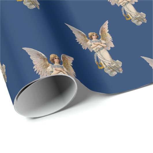 Vintage Kerstmis Angel Dark Blue Holiday Cadeaupapier (Rol Hoek)