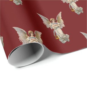 Vintage Kerstmis Angel Dark Red Holiday Wrapping Cadeaupapier