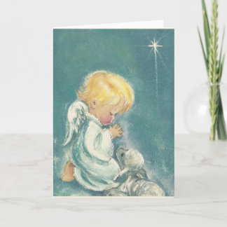Vintage Kerstmis: Angel Praying Angel Feestdagen Kaart