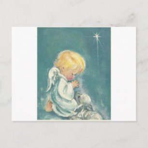 Vintage Kerstmis: Angel Praying Angel Feestdagenkaart