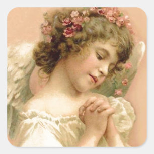 Vintage Kerstmis: Angel Praying Angel Vierkante Sticker